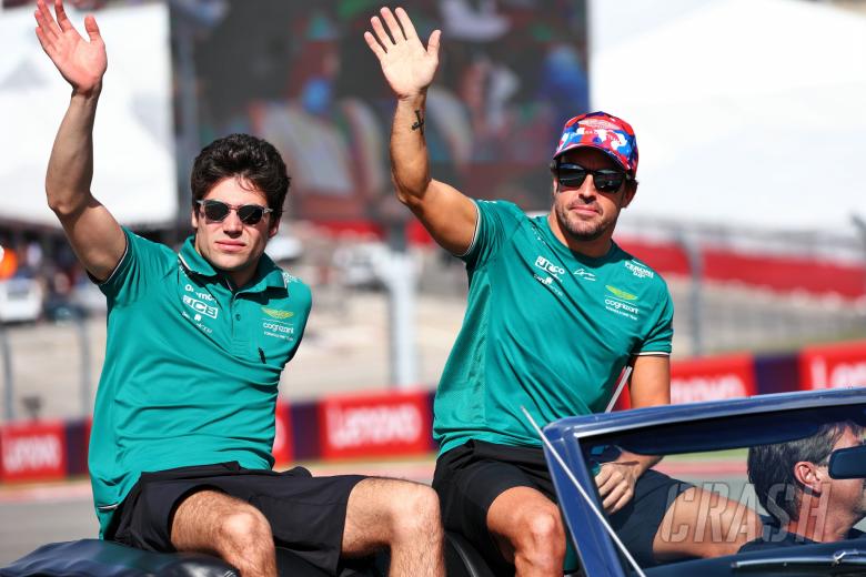 (L to R): Lance Stroll (CDN) Aston Martin F1 Team and Fernando Alonso (ESP) Aston Martin F1 Team on the drivers&#039; parade.
